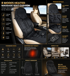 Massage Seat Cushion 8 Modes, Heated Back & Neck Massager Pad for Car, Home & Office