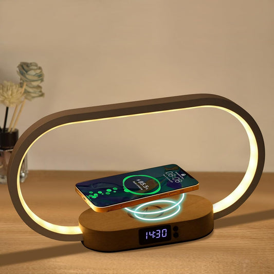 Wireless Charging LED Bedside Lamp with Clock | Ridorn