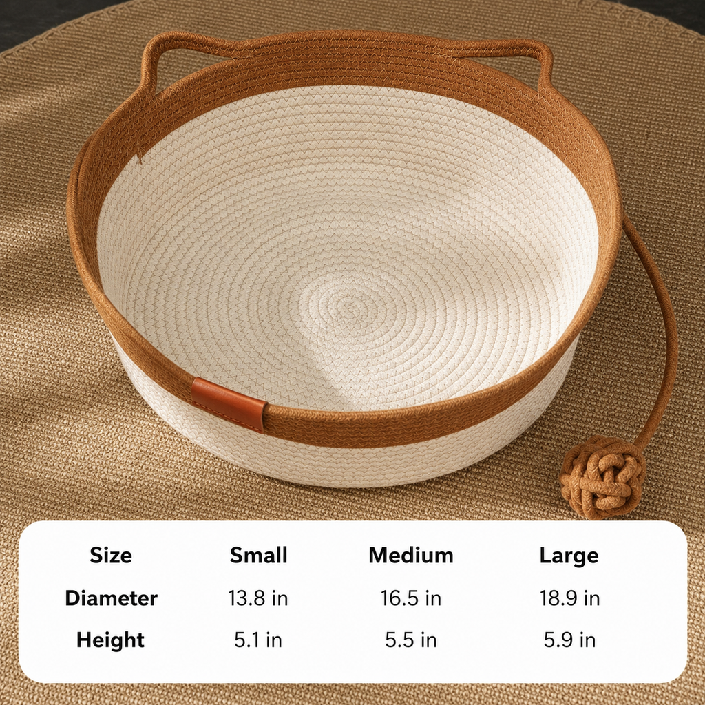 Handwoven Cotton Rope Cat Bed, Cozy Round Pet Basket for Cats & Small Pets