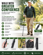 Extendable Walking Support Stick, Steel Telescopic Safety Cane for Everyday Use