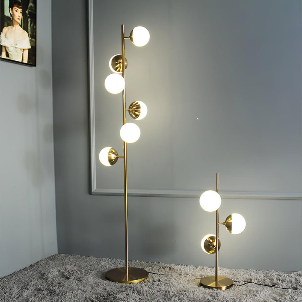 Modern floor lamp gold iron frosted glass studio view