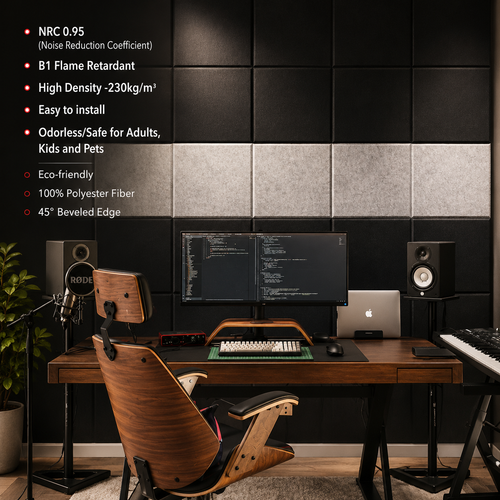 Acoustic Soundproofing Panels, Eco-Friendly Sound Insulation Tiles for Studio, Office & Home