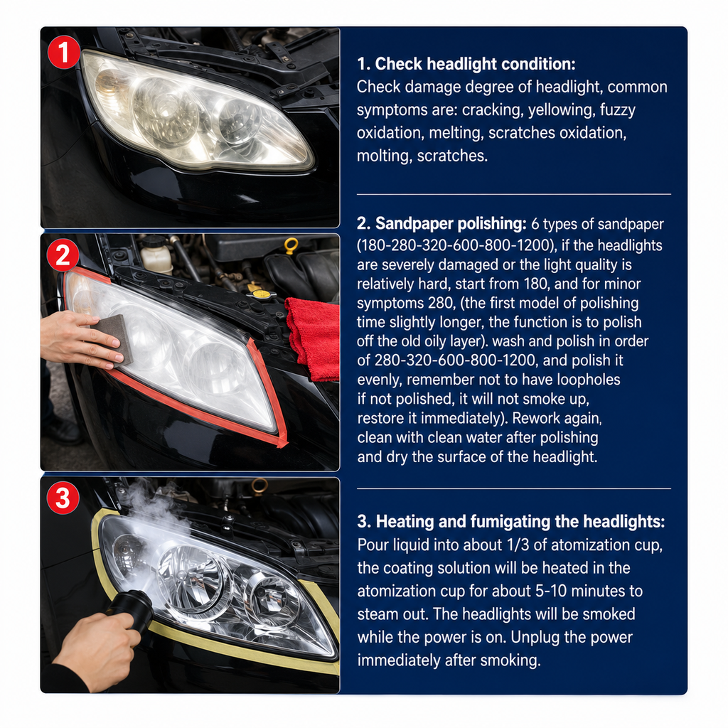 Headlight Restoration Kit, Car Headlight Lens Cleaning & Polishing Set for Foggy Dull Lights