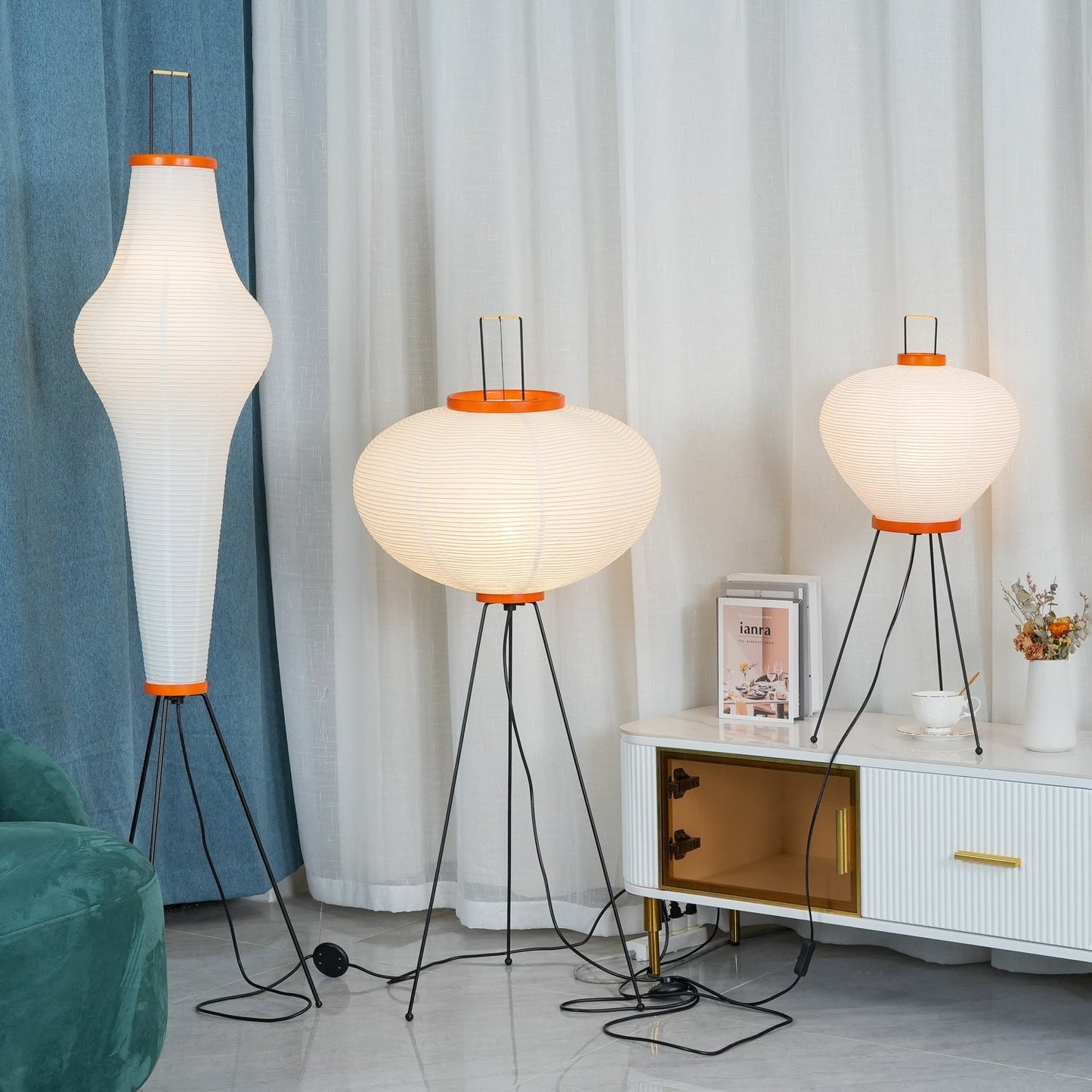 Floor Lamp | Tripod Lighting Fixture with Paper Shade | Ridorn