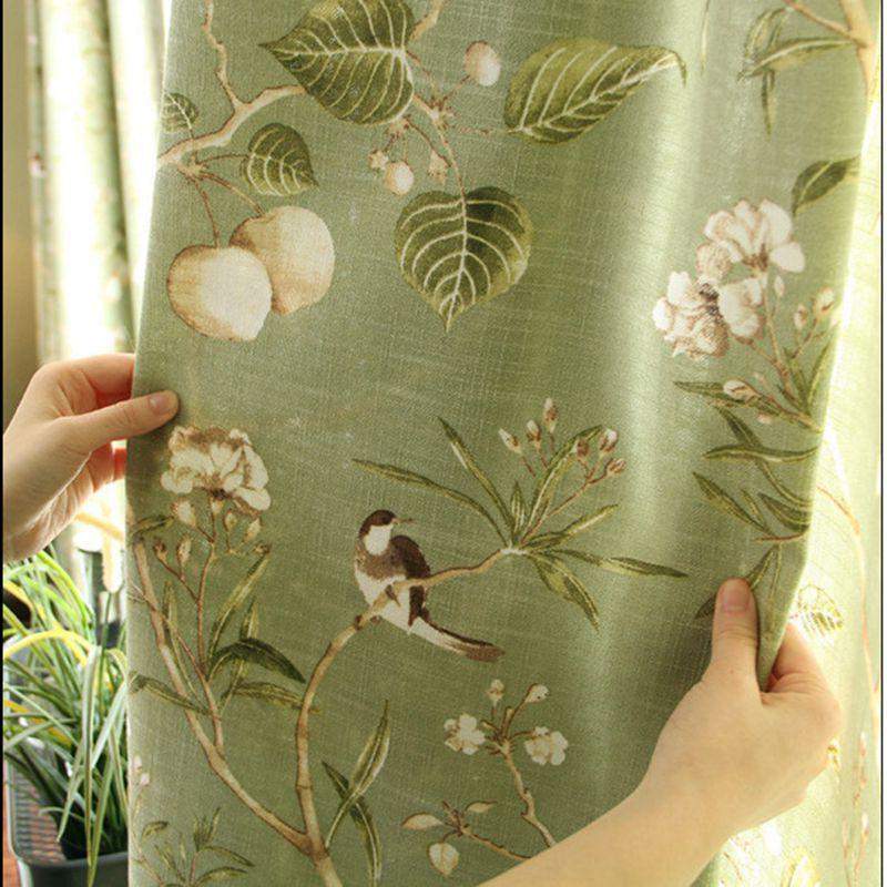 Floral Bird Pattern Blackout Curtains cotton-linen living room view