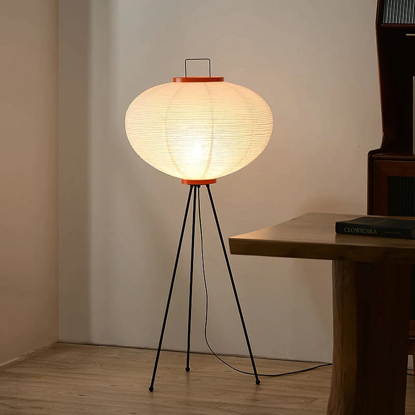 Floor Lamp | Tripod Lighting Fixture with Paper Shade | Ridorn