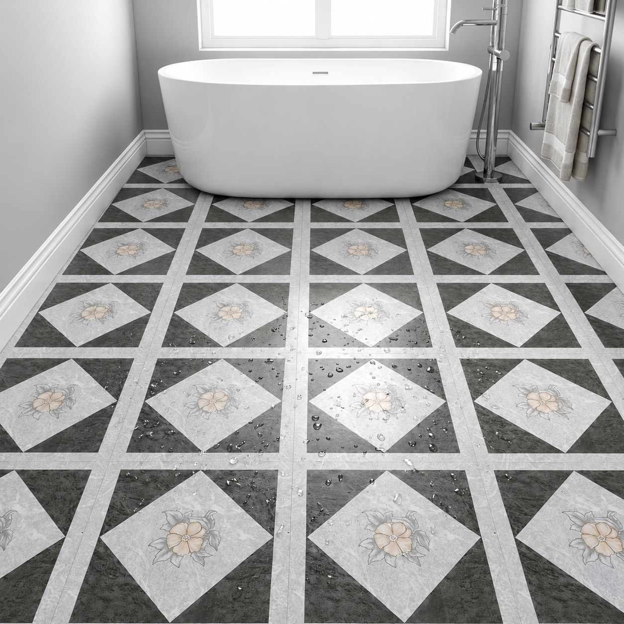 Stone Look Vinyl Flooring Peel and Stick, Matte PVC Self-Adhesive Floor Tiles for Quick Renovation