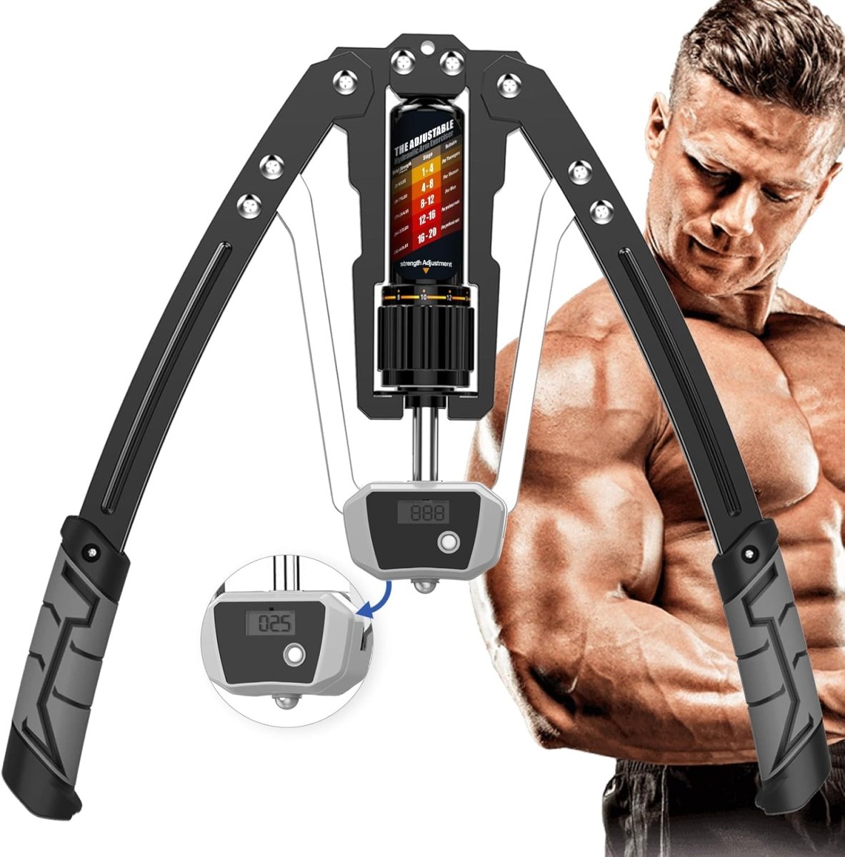 Adjustable Hydraulic Arm Trainer, 10-200 kg Resistance Upper Body Exerciser for Arms & Chest-Ridorn
