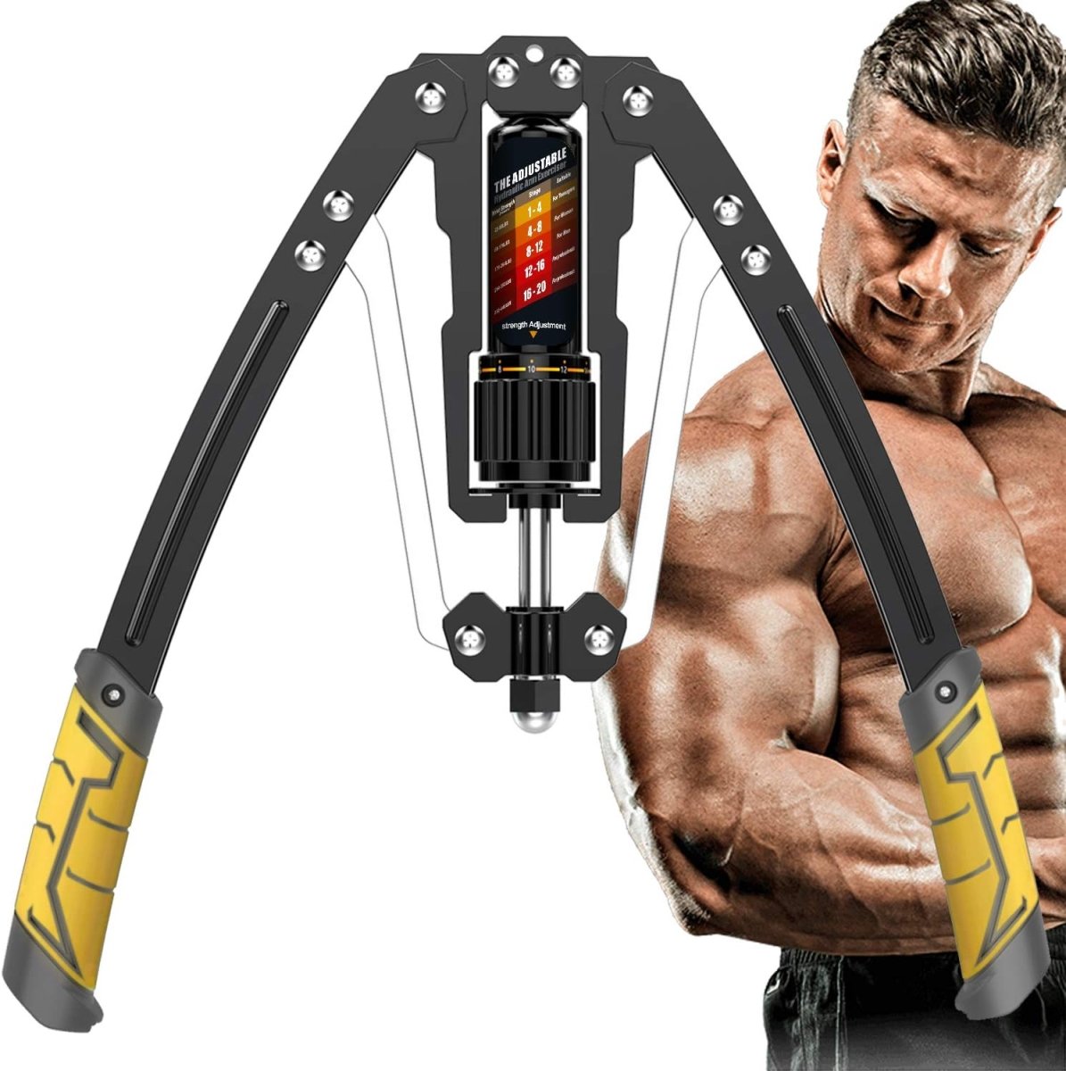 Adjustable Hydraulic Arm Trainer, 10-200 kg Resistance Upper Body Exerciser for Arms & Chest-Ridorn