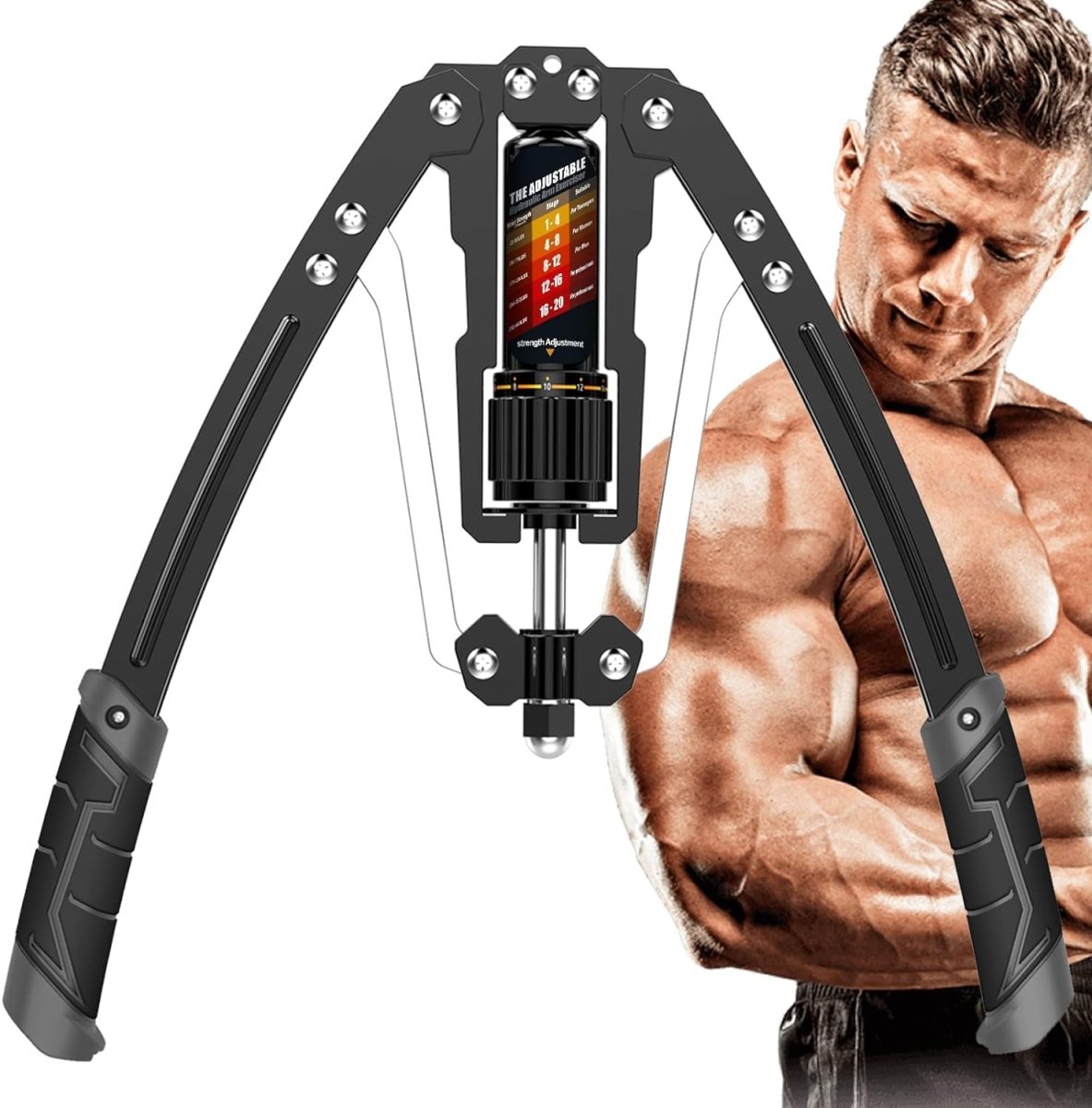 Adjustable Hydraulic Arm Trainer, 10-200 kg Resistance Upper Body Exerciser for Arms & Chest-Ridorn