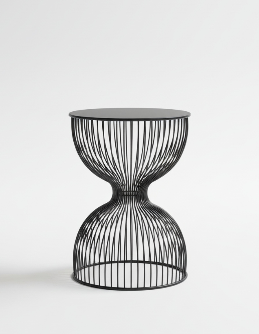 Sleek Hourglass Side Table in Durable Black Metal Finish | Ridorn