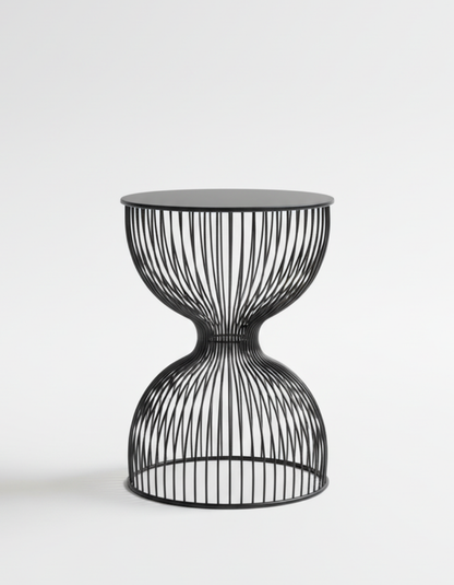 Sleek Hourglass Side Table in Durable Black Metal Finish | Ridorn