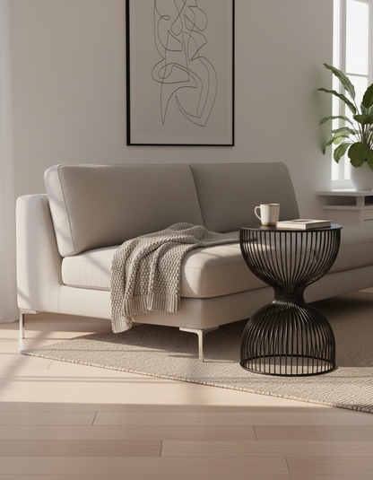 Sleek Hourglass Side Table in Durable Black Metal Finish | Ridorn