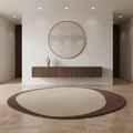 Modern plush irregular area rug studio view