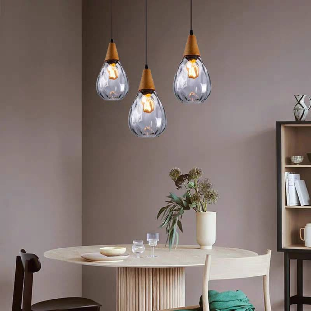 Vintage teardrop pendant light clear tapered design studio view