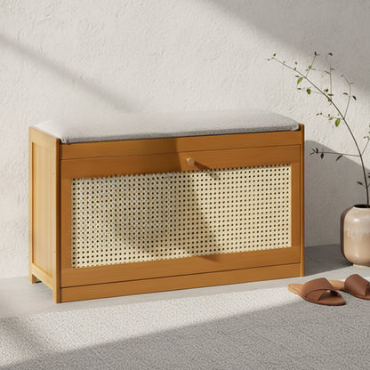 Chic Bamboo Shoe Storage Bench with Cushioned Seating Design | Ridorn