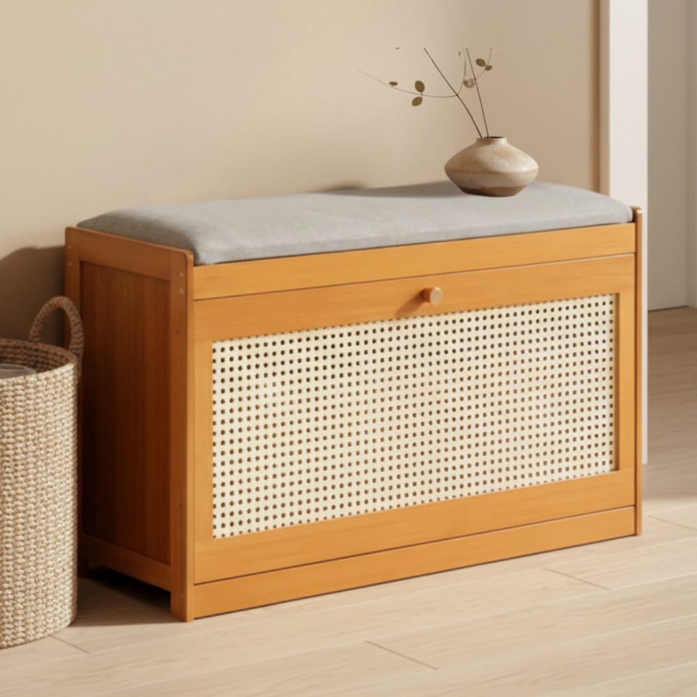 Chic Bamboo Shoe Storage Bench with Cushioned Seating Design | Ridorn