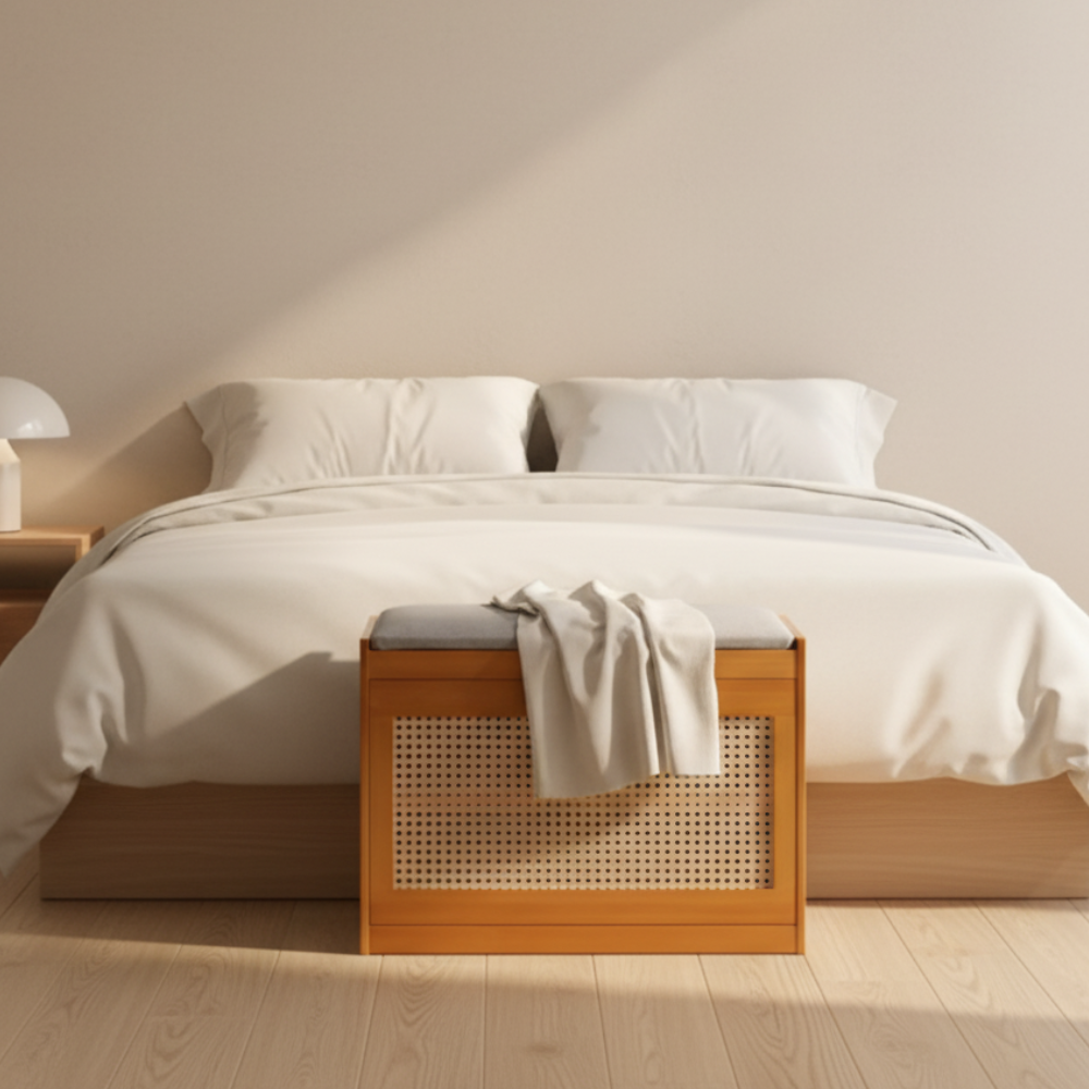 Chic Bamboo Shoe Storage Bench with Cushioned Seating Design | Ridorn