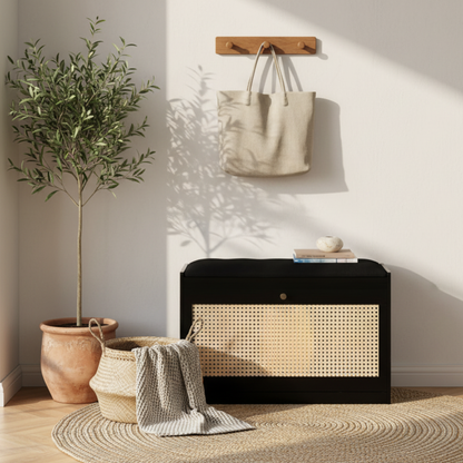 Chic Bamboo Shoe Storage Bench with Cushioned Seating Design | Ridorn