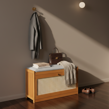 Chic Bamboo Shoe Storage Bench with Cushioned Seating Design | Ridorn