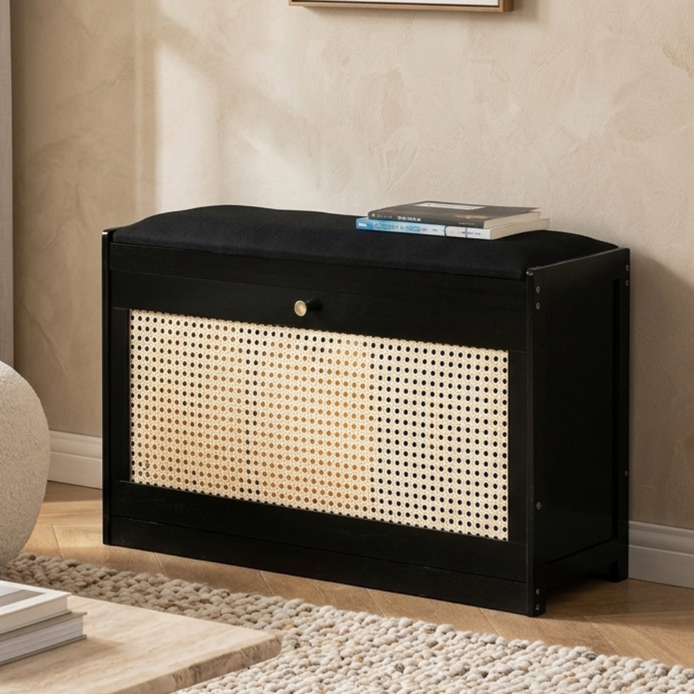 Chic Bamboo Shoe Storage Bench with Cushioned Seating Design | Ridorn