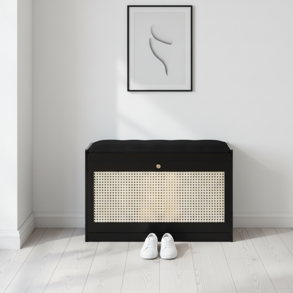 Chic Bamboo Shoe Storage Bench with Cushioned Seating Design | Ridorn
