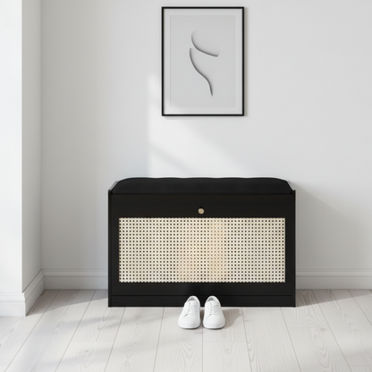 Chic Bamboo Shoe Storage Bench with Cushioned Seating Design | Ridorn