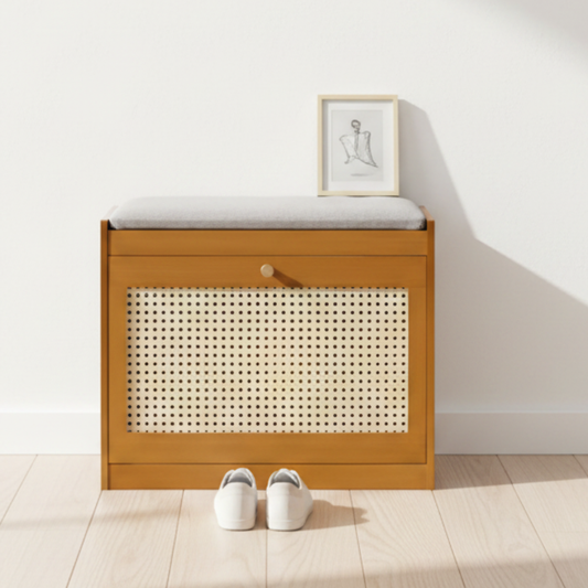 Chic Bamboo Shoe Storage Bench with Cushioned Seating Design | Ridorn