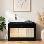 Chic Bamboo Shoe Storage Bench with Cushioned Seating Design | Ridorn
