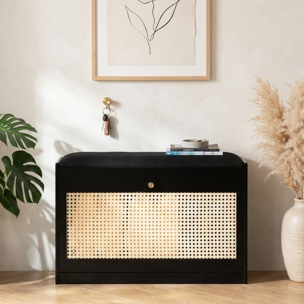 Chic Bamboo Shoe Storage Bench with Cushioned Seating Design | Ridorn