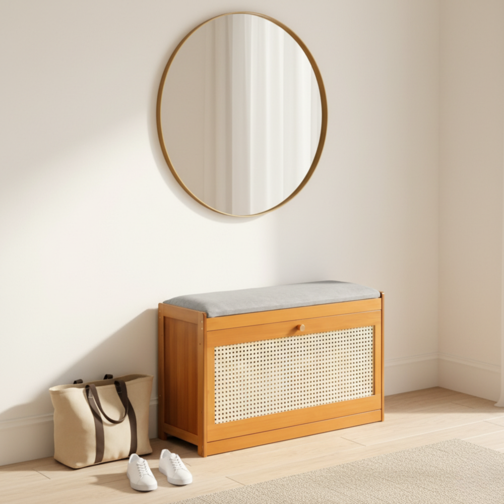 Chic Bamboo Shoe Storage Bench with Cushioned Seating Design | Ridorn