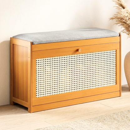 Chic Bamboo Shoe Storage Bench with Cushioned Seating Design | Ridorn