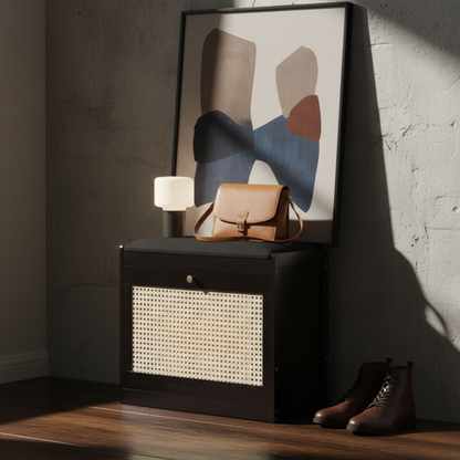 Chic Bamboo Shoe Storage Bench with Cushioned Seating Design | Ridorn
