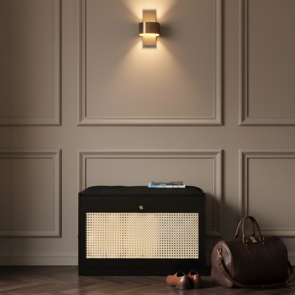 Chic Bamboo Shoe Storage Bench with Cushioned Seating Design | Ridorn