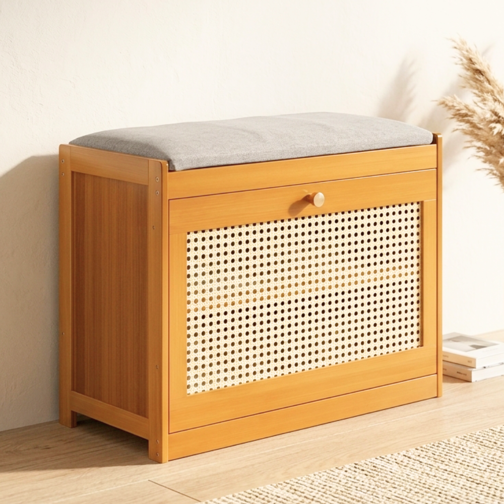 Chic Bamboo Shoe Storage Bench with Cushioned Seating Design | Ridorn
