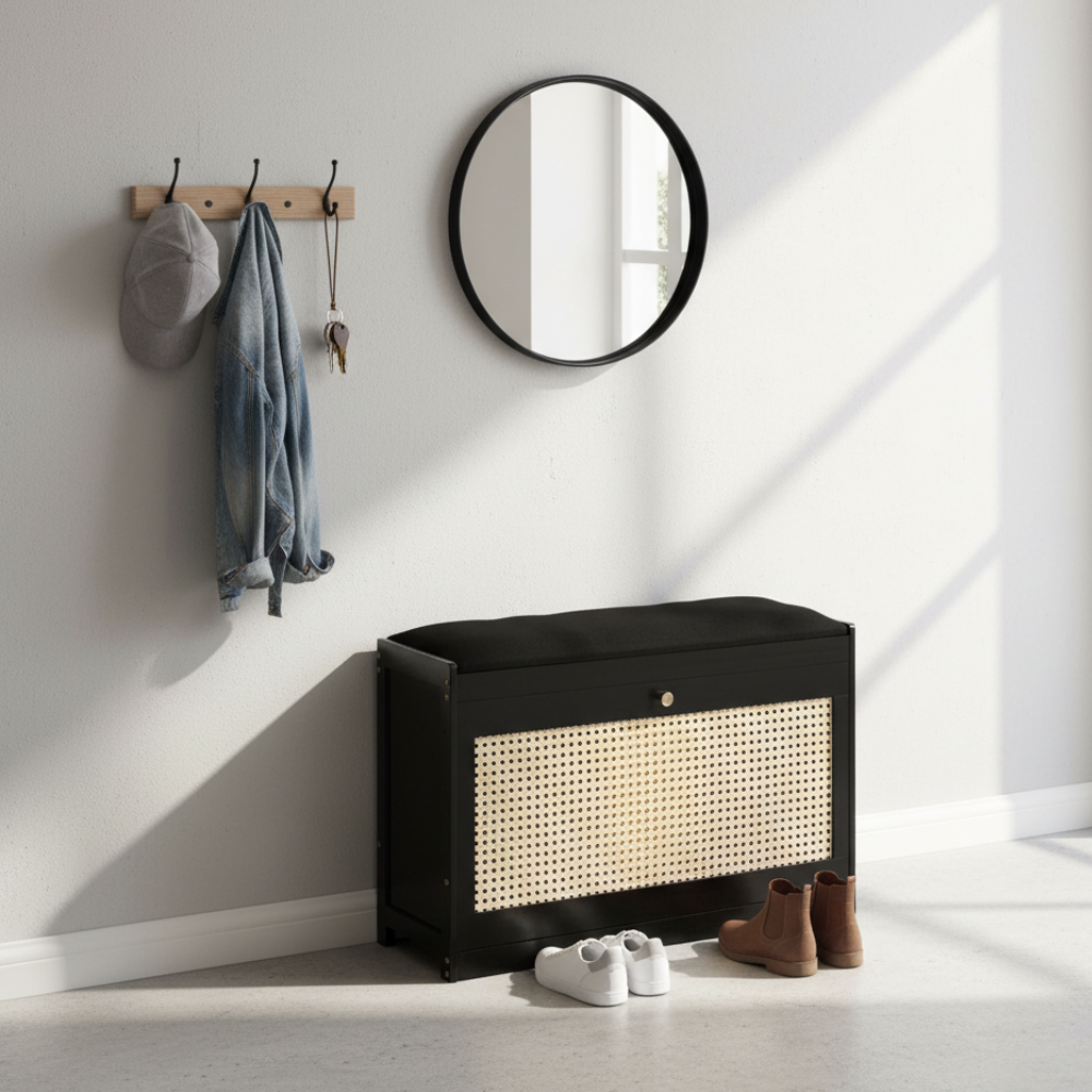 Chic Bamboo Shoe Storage Bench with Cushioned Seating Design | Ridorn