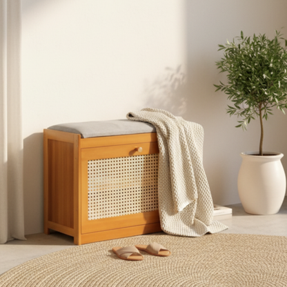 Chic Bamboo Shoe Storage Bench with Cushioned Seating Design | Ridorn