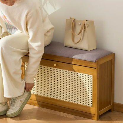 Chic Bamboo Shoe Storage Bench with Cushioned Seating Design | Ridorn