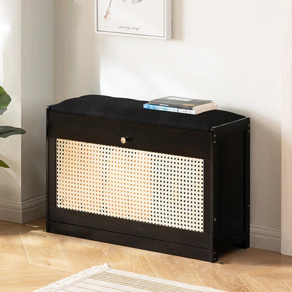 Chic Bamboo Shoe Storage Bench with Cushioned Seating Design | Ridorn