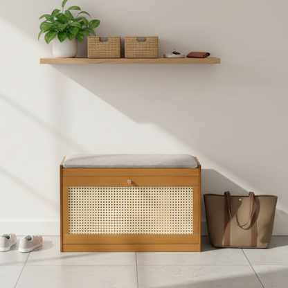 Chic Bamboo Shoe Storage Bench with Cushioned Seating Design | Ridorn
