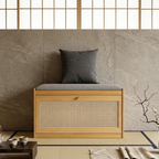 Bamboo Rattan Shoe Storage Bench with Cushion for Entryway | Ridorn-Benches-Ridorn