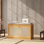 Bamboo Rattan Shoe Storage Bench with Cushion for Entryway | Ridorn-Benches-Ridorn