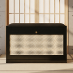 Bamboo Rattan Shoe Storage Bench with Cushion for Entryway | Ridorn-Benches-Ridorn