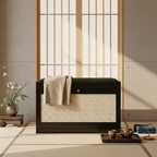 Bamboo Rattan Shoe Storage Bench with Cushion for Entryway | Ridorn-Benches-Ridorn