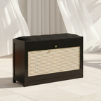 Bamboo Rattan Shoe Storage Bench with Cushion for Entryway | Ridorn-Benches-Ridorn