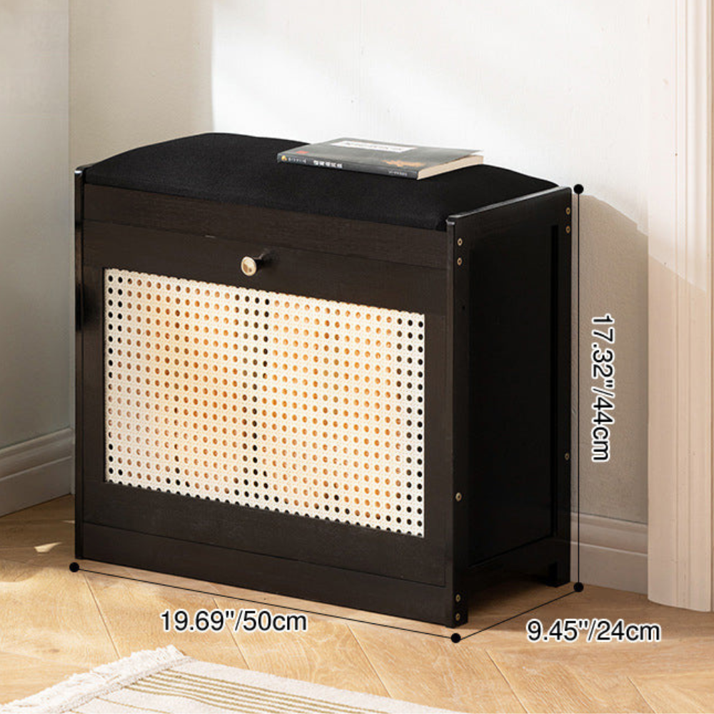 Bamboo Rattan Shoe Storage Bench with Cushion for Entryway | Ridorn-Benches-Ridorn