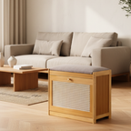 Bamboo Rattan Shoe Storage Bench with Cushion for Entryway | Ridorn-Benches-Ridorn