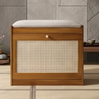 Bamboo Rattan Shoe Storage Bench with Cushion for Entryway | Ridorn-Benches-Ridorn