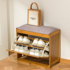 Bamboo Rattan Shoe Storage Bench with Cushion for Entryway | Ridorn-Benches-Ridorn