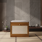 Bamboo Rattan Shoe Storage Bench with Cushion for Entryway | Ridorn-Benches-Ridorn